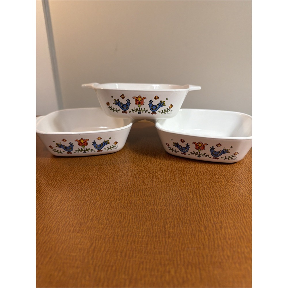 CORNING WARE Set 3 Country Festival P-41-B Casserole Dish Blue Bird 1-3/4cup
